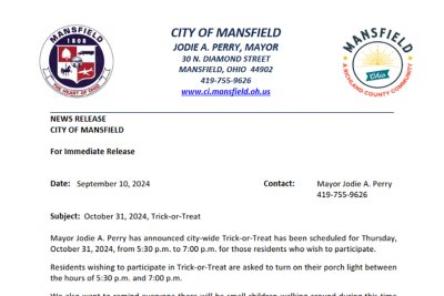 Mansfield's Trick-or-Treat Set For October 31, 2024