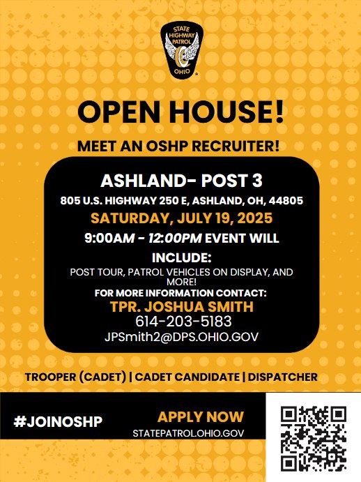 Ohio State Highway Patrol Hosts Open House in Ashland with Ride-Along Opportunities